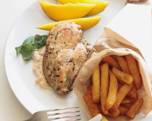 PEACH CHICKEN AND FRIES