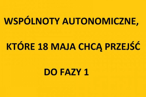 Wspólnoty Autonomiczne, które chcą przejść do fazy 1 w poniedziałek 18 maja
