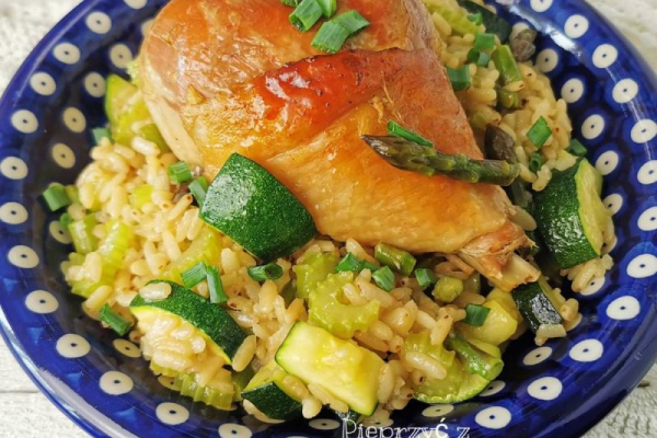 Golonka z indyka na wiosennym risotto
