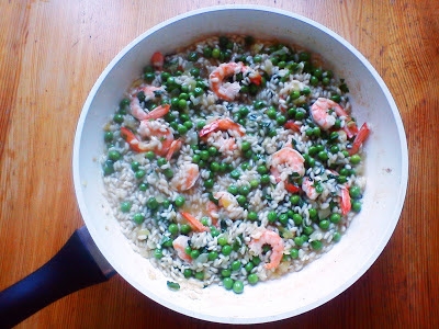 Risotto z zielonym groszkiem i krewetkami