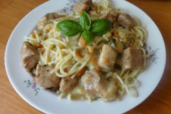 Spaghetti z sosem wieprzowym.