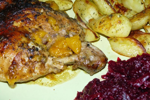 Kaczka na niby, czyli kurczak w pomarańczach pieczony