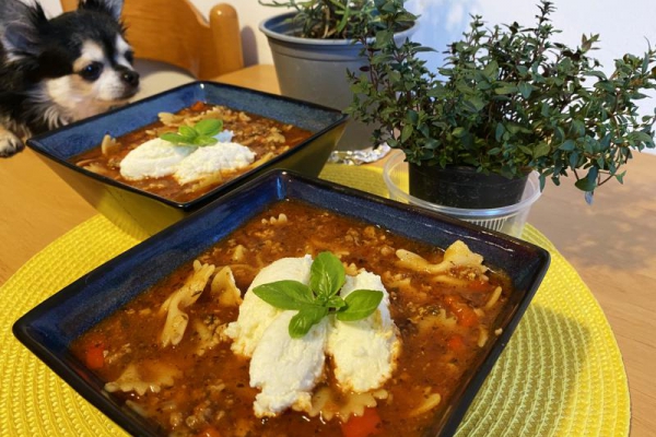 Zupa lasagne z mięsem mielonym i pomidorami