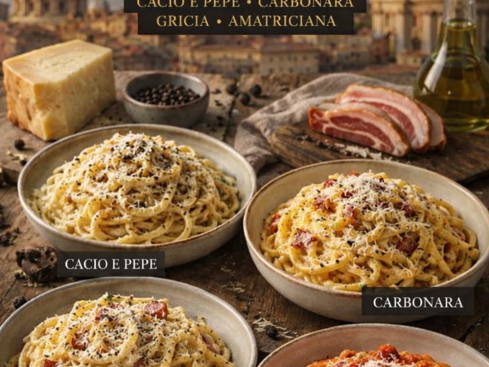 Rzymskie klasyki makaronów. Carbonara, Cacio e Pepe, Gricia i Amatriciana