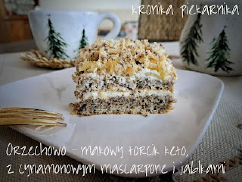 Orzechowo - makowy torcik keto  z cynamonowym mascarpone i jabłkami