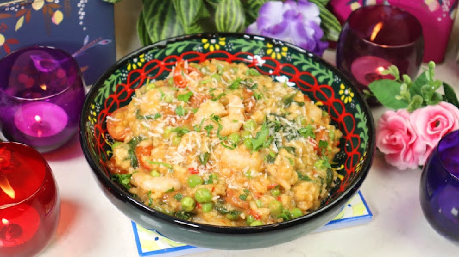 Kremowe risotto z chorizo i krewetkami