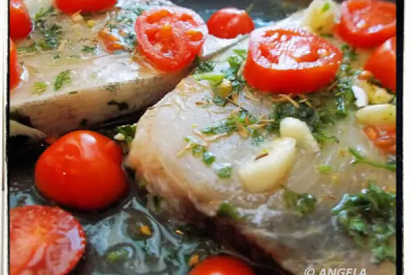 Ryba w pomidorkach z piekarnika - Swordfish with Tomatoes - Pesce spada con pomodorini al forno