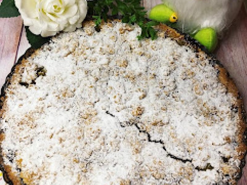Tarta na kruszonce z rabarbarem i galaretkami