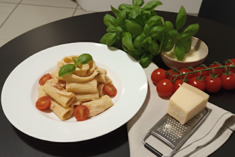 Makaron z ricottą i pomidorami koktajlowymi