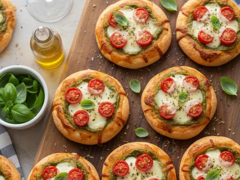 Pizzerki z ciasta francuskiego i zielonego pesto