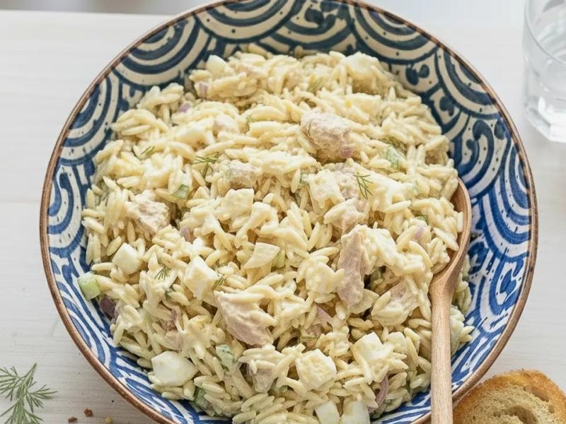 Sałatka z makaronem orzo i tuńczykiem