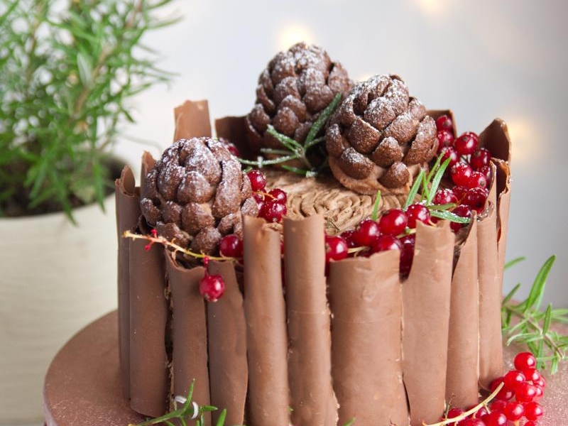 CZEKOLADOWY TORT ŚWIĄTECZNY Z SZYSZKAMI